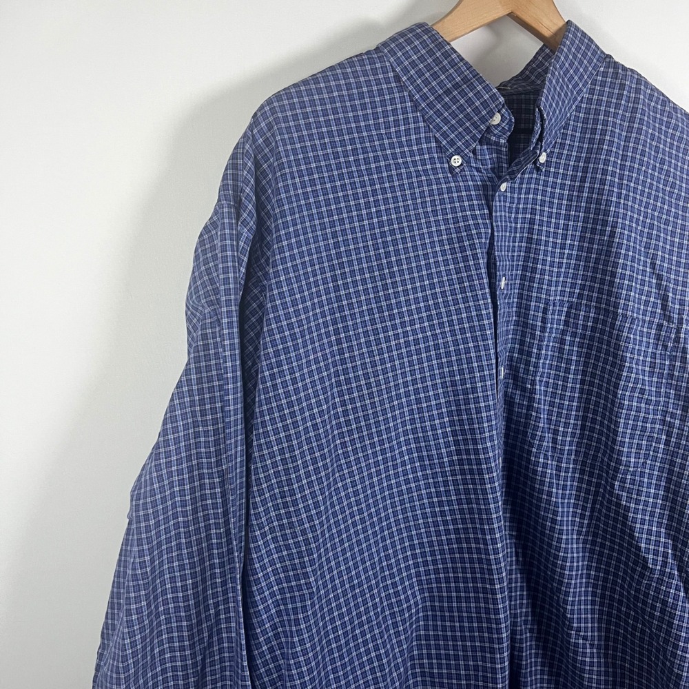 Vintage Eagle Crest Men 2XLT Blue Check‎ Plaid Button Down Long Sleeve Shirt - Picture 2 of 8